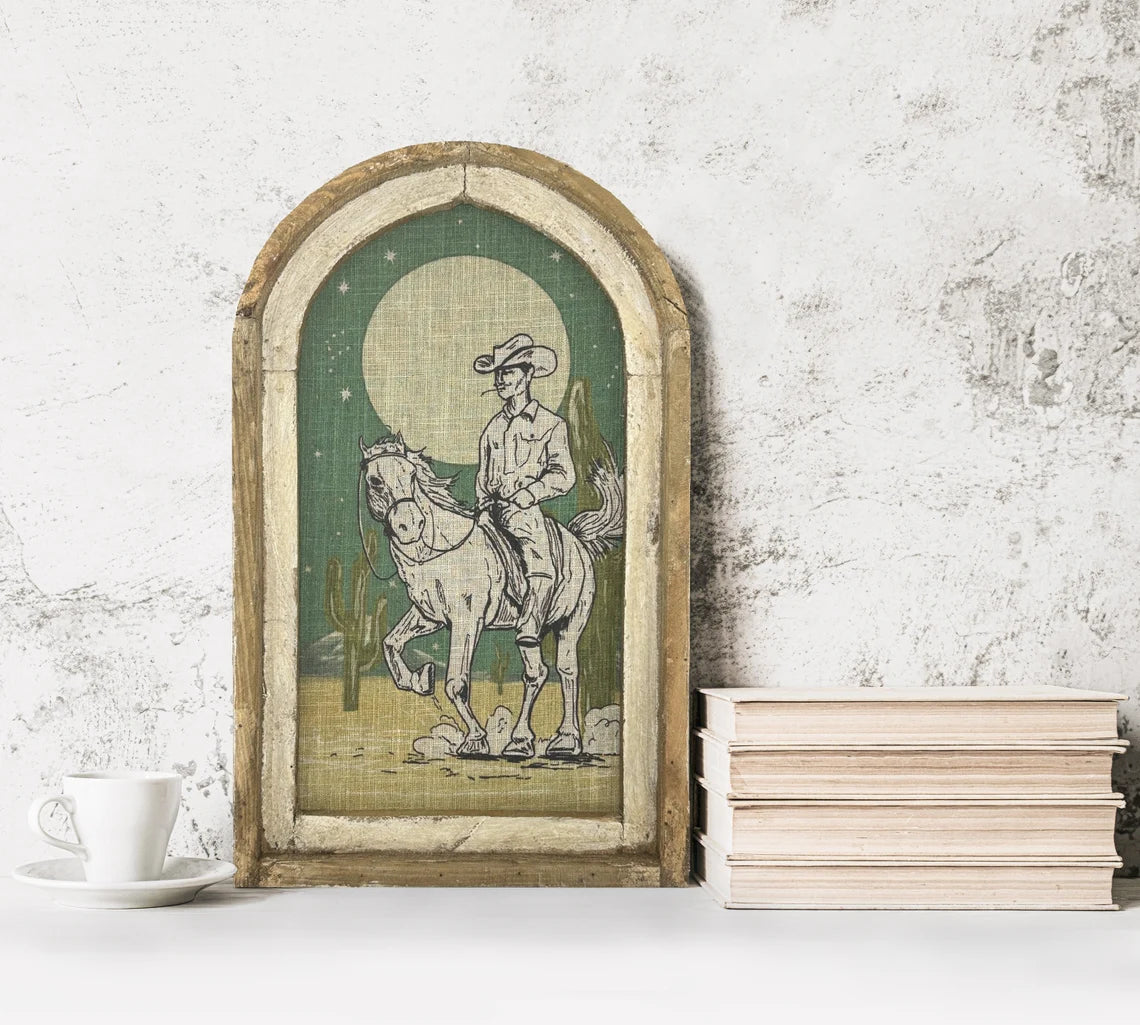 Vintage Cowboy Linen Print Wall Art