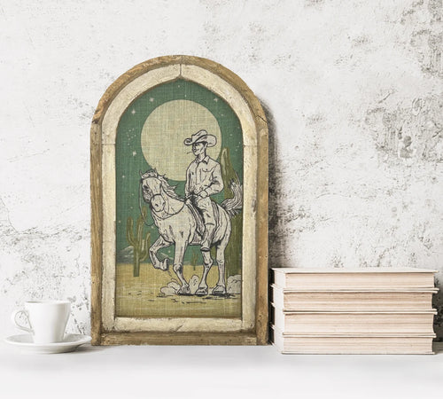 Vintage Cowboy Linen Print Wall Art