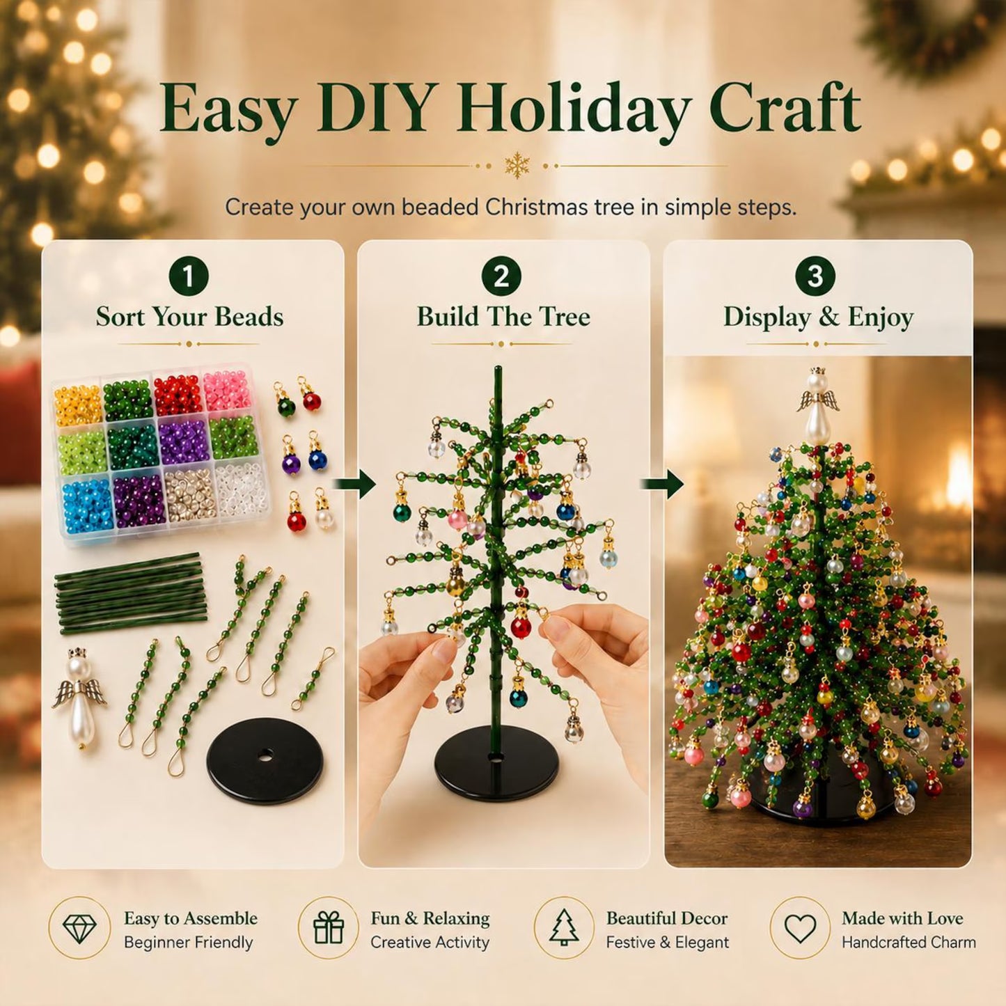DIY Beaded Christmas Tree Kit – Mini Crystal Bead Xmas Tree Craft Set
