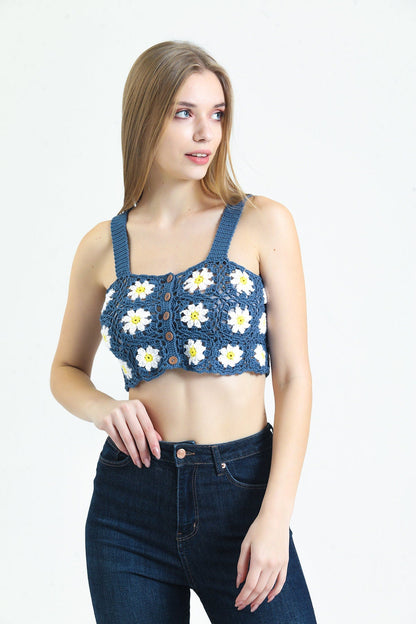 🌸Handmade Cotton Crochet Floral Top, Summer Knitwear