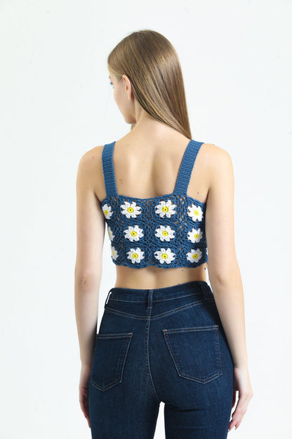 🌸Handmade Cotton Crochet Floral Top, Summer Knitwear