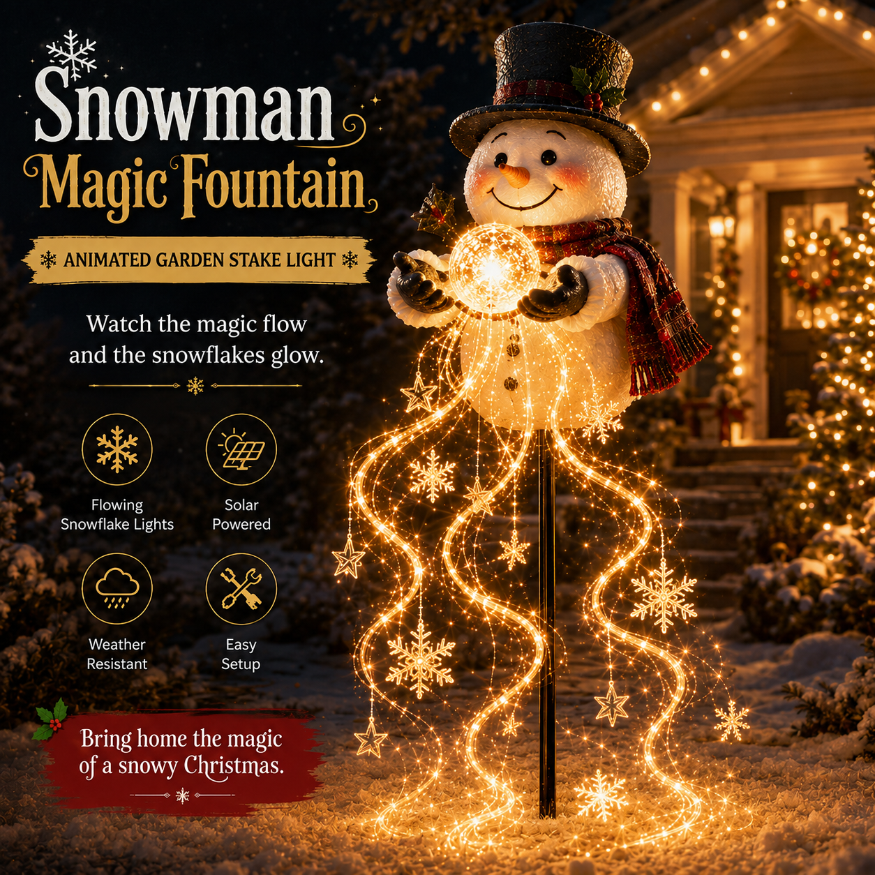 🎄Christmas Early Bird Sale🎄 Snowman Magic Fountain™-Flowing Snowflake LED Christmas Garden Light❄️