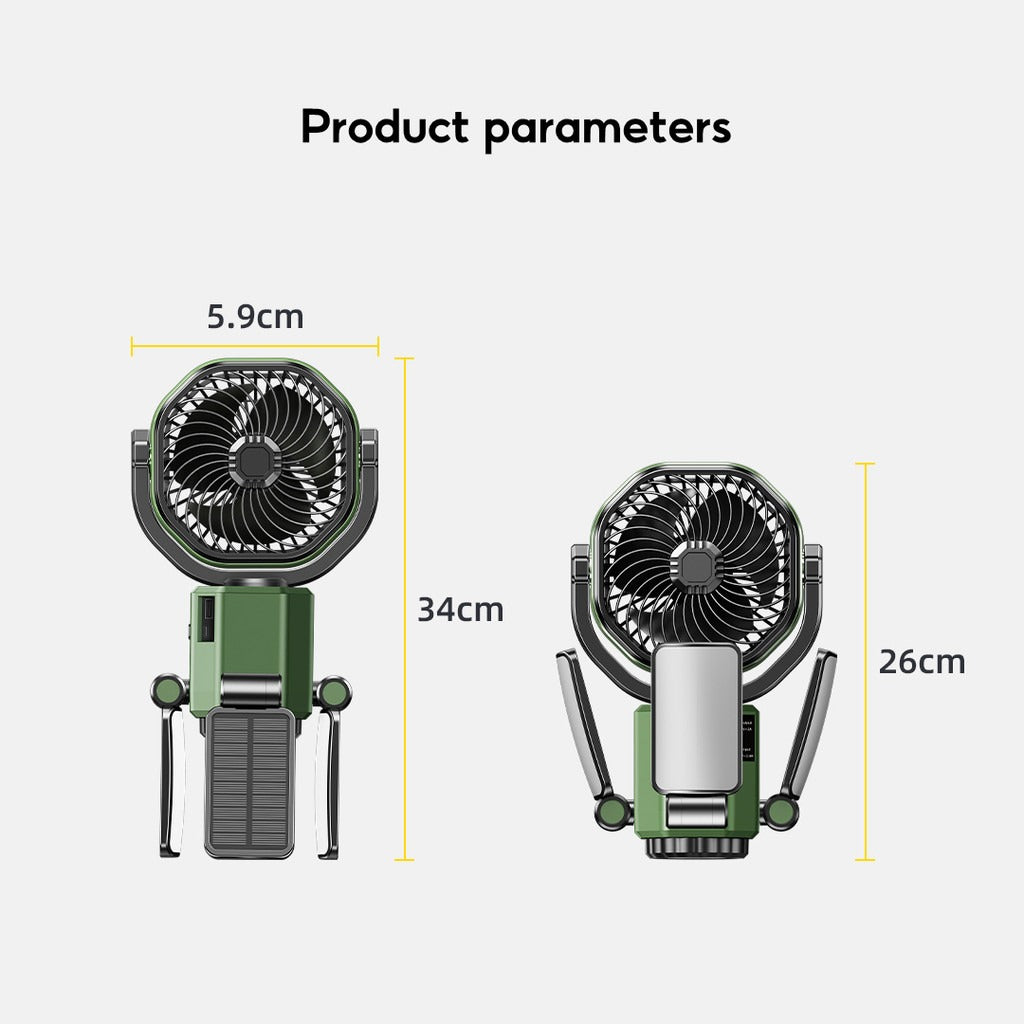 Solar Camping Fan 20000mAh Portable Air Conditioner Electric Cooling Desktop Rechargeable Fan Retractable Outdoor Spray Mist Fan
