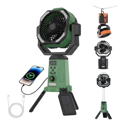 Solar Camping Fan 20000mAh Portable Air Conditioner Electric Cooling Desktop Rechargeable Fan Retractable Outdoor Spray Mist Fan