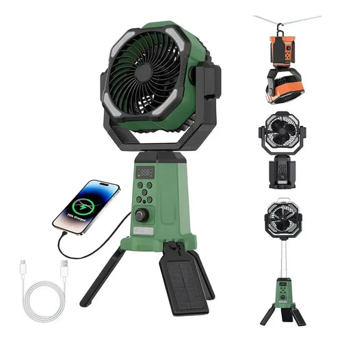Solar Camping Fan 20000mAh Portable Air Conditioner Electric Cooling Desktop Rechargeable Fan Retractable Outdoor Spray Mist Fan