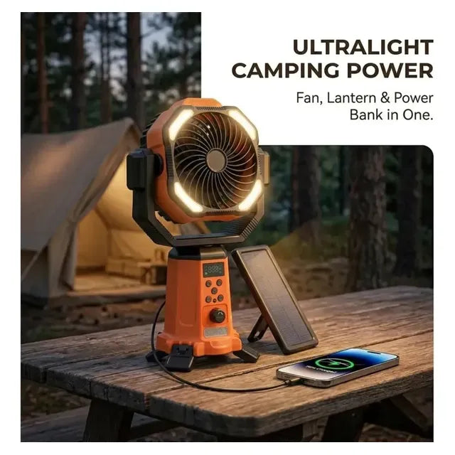 Solar Camping Fan 20000mAh Portable Air Conditioner Electric Cooling Desktop Rechargeable Fan Retractable Outdoor Spray Mist Fan