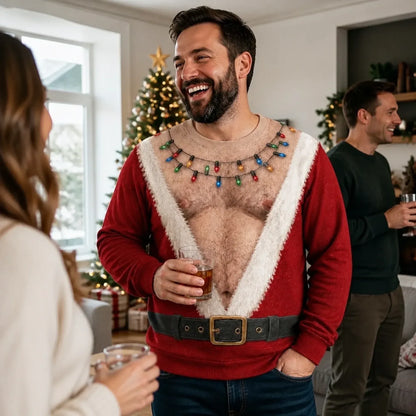 Funny Hairy Chest Santa Light Up Graphic Sweatshirt Christmas Sweater