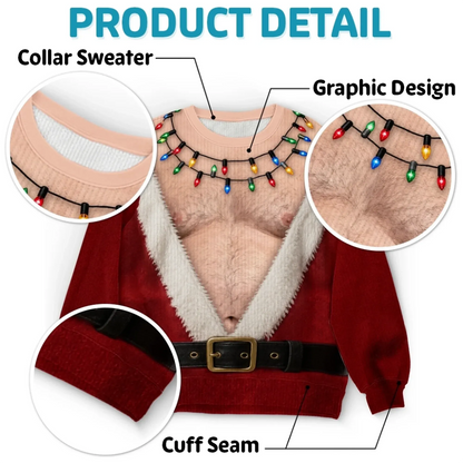Funny Hairy Chest Santa Light Up Graphic Sweatshirt Christmas Sweater