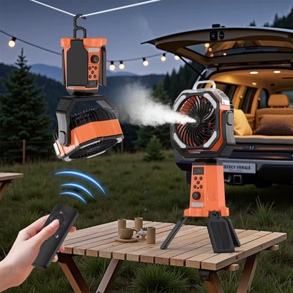Solar Camping Fan 20000mAh Portable Air Conditioner Electric Cooling Desktop Rechargeable Fan Retractable Outdoor Spray Mist Fan