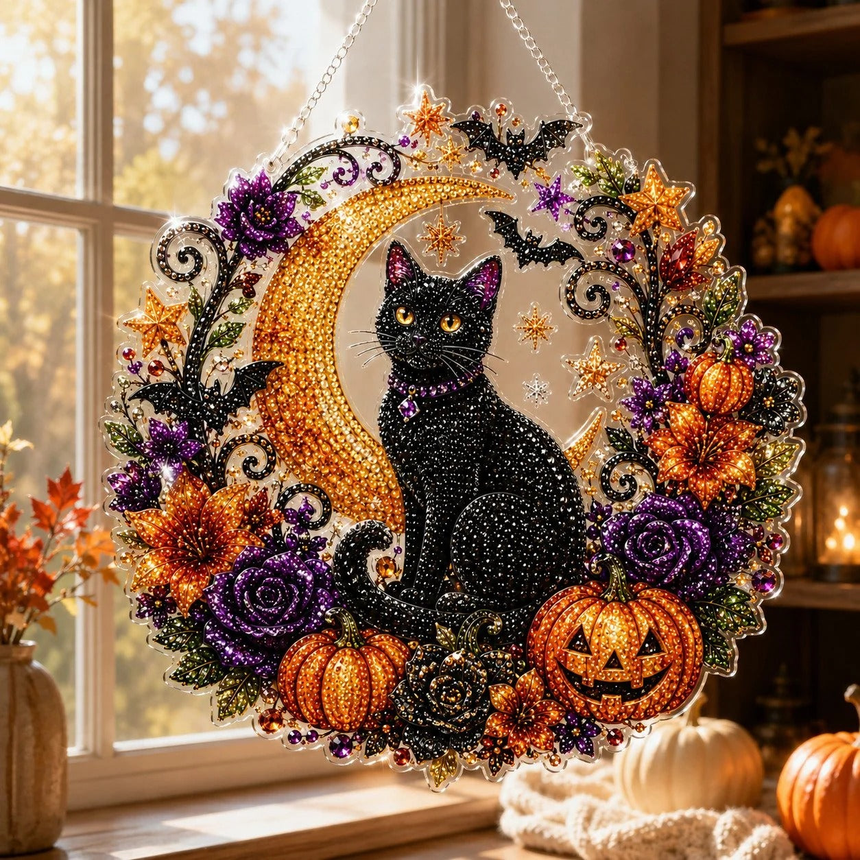 🎃🍂 DIY Rustic Harvest Pumpkin Diamond Art Window Suncatcher