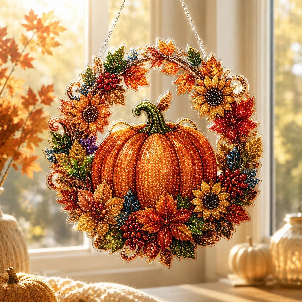 🎃🍂 DIY Rustic Harvest Pumpkin Diamond Art Window Suncatcher