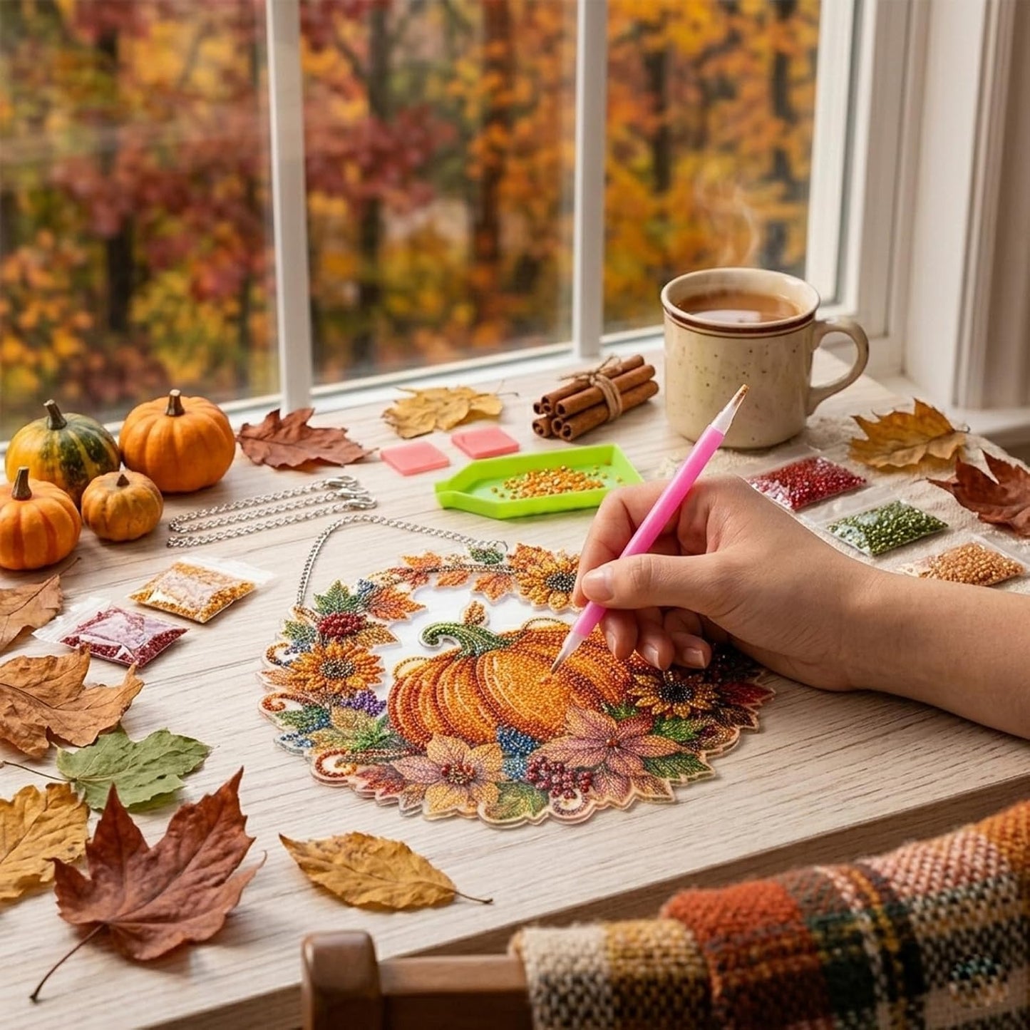 🎃🍂 DIY Rustic Harvest Pumpkin Diamond Art Window Suncatcher