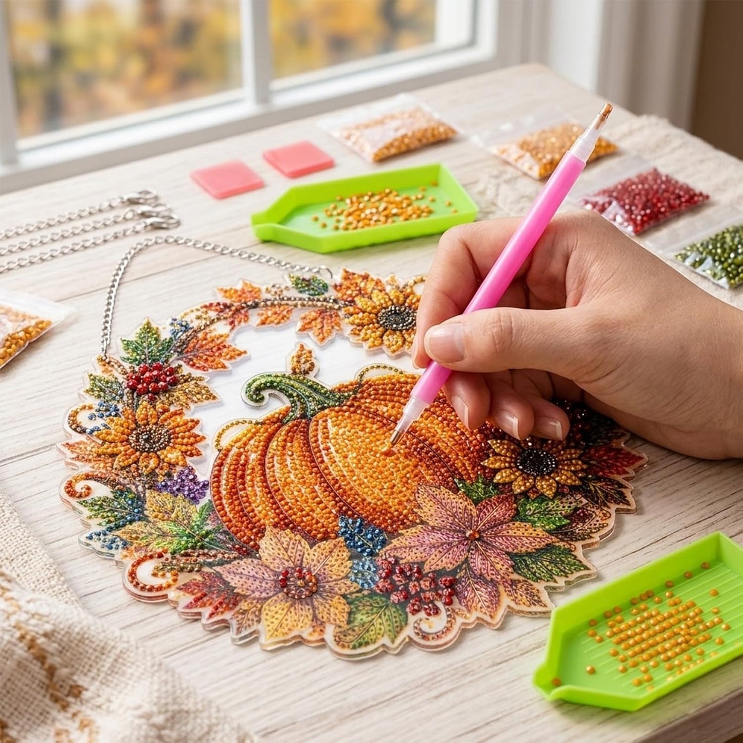 🎃🍂 DIY Rustic Harvest Pumpkin Diamond Art Window Suncatcher