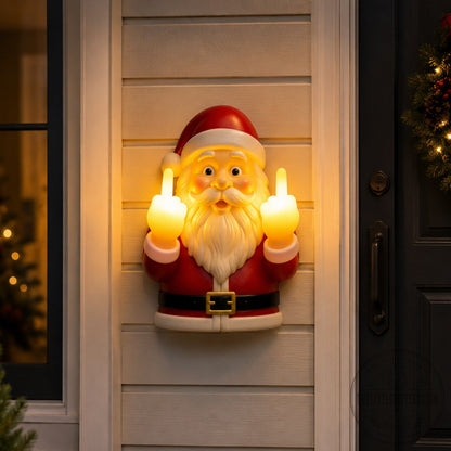 Funny Light-Up Middle Finger Santa Outdoor Wall Sconce Christmas Decor