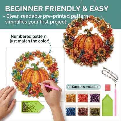 🎃🍂 DIY Rustic Harvest Pumpkin Diamond Art Window Suncatcher