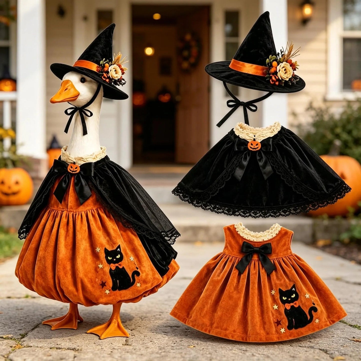 🎃 Vintage Velvet Witch Goose Outfit™ | Welcome Trick-or-Treaters in Style