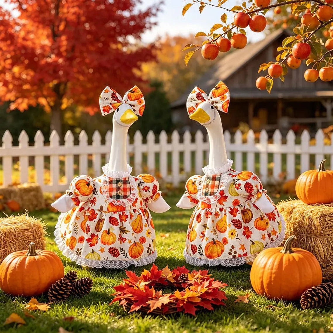 🍁 Harvest Blessings Porch Goose Outfit – Thanksgiving Pumpkin Dress Set for 23" Lawn Goose🎃