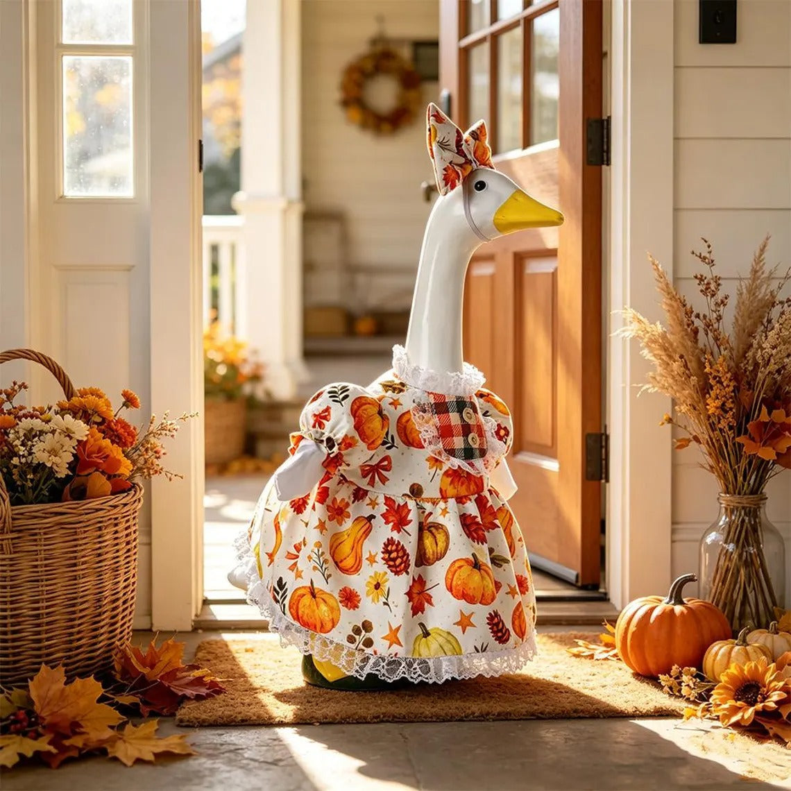 🍁 Harvest Blessings Porch Goose Outfit – Thanksgiving Pumpkin Dress Set for 23" Lawn Goose🎃