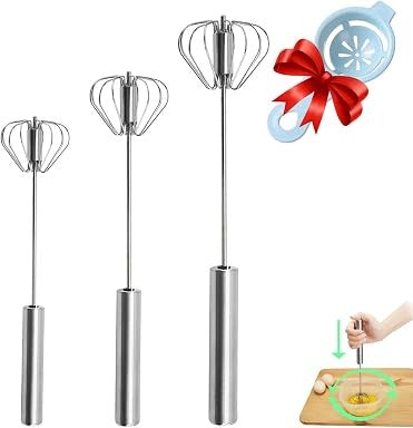Semi-Automatic Stainless Steel Hand-Push Rotary Whisk – Food-Grade Rust-Resistant, Sturdy Riveted Construction | Eggs, Coffee, Cream & Batter | Easy to Clean | 1pc / 2pcs / 4pcs