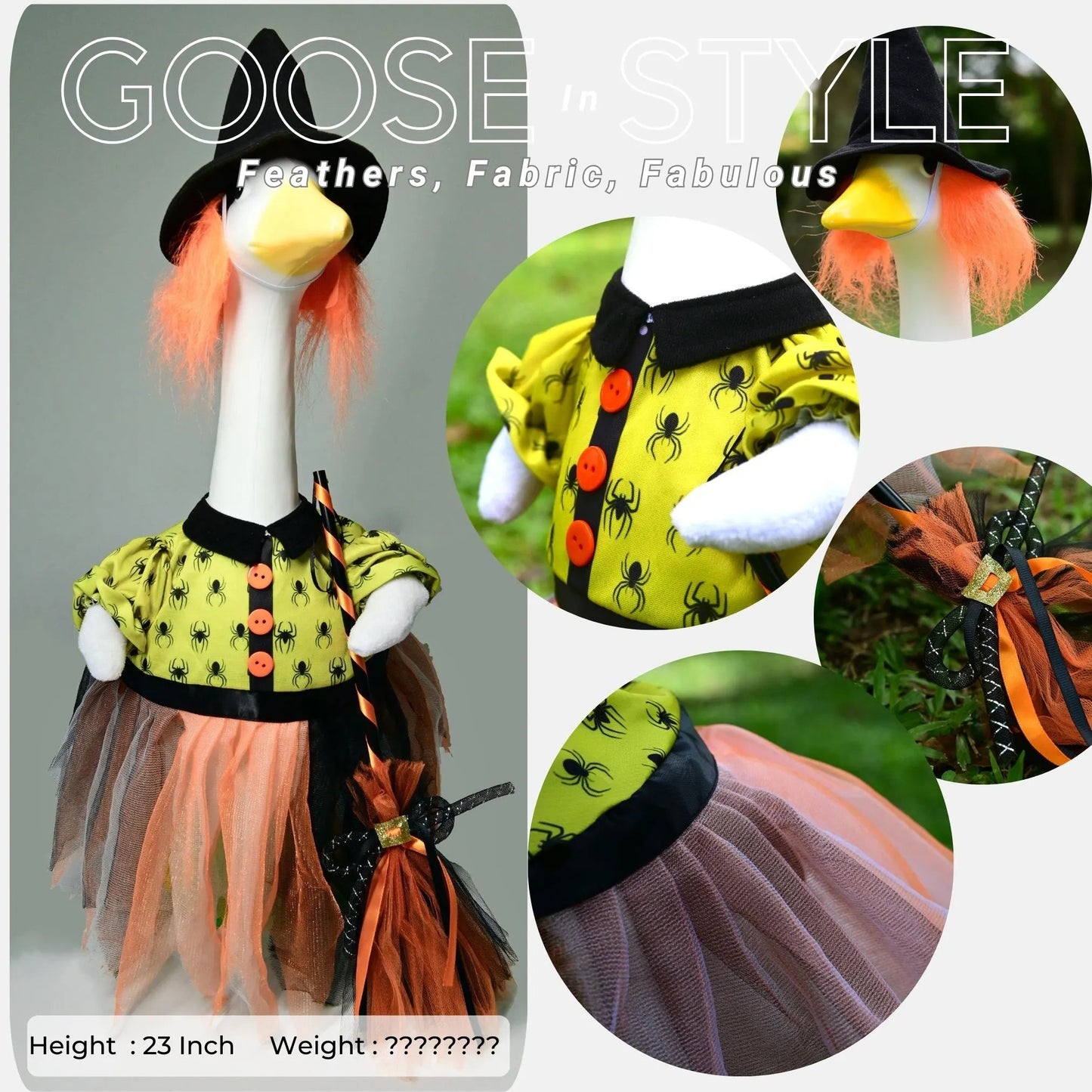 🧙‍♀️ Halloween Witch Goose Outfit™ – Spooky Fall Porch Decor Costume for 23" Lawn Goose Statue