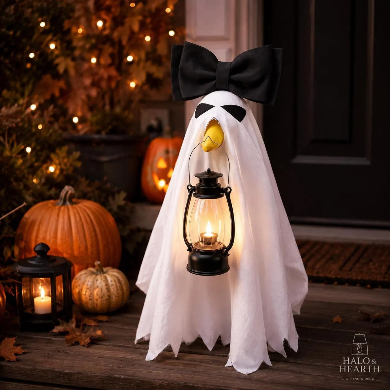 👻 Lantern Ghost Goose Outfit™ – Halloween Porch Goose Costume With Pumpkin Lantern For 23" Lawn Goose