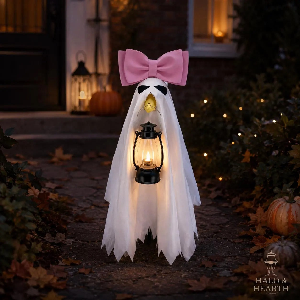 👻 Lantern Ghost Goose Outfit™ – Halloween Porch Goose Costume With Pumpkin Lantern For 23" Lawn Goose