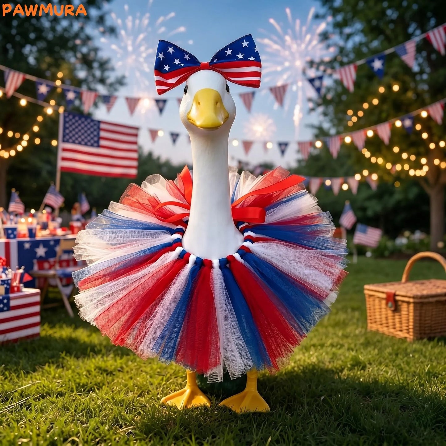🇺🇸 Patriotic Porch Goose Outfit – Red White & Blue Tutu Dress🏡