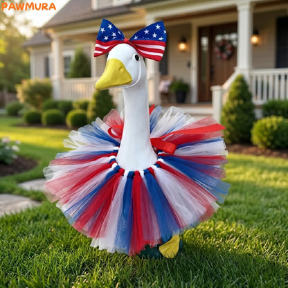 🇺🇸 Patriotic Porch Goose Outfit – Red White & Blue Tutu Dress🏡