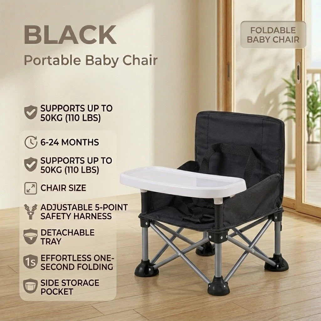 💯 Portable Baby High Chair with Safety Harness | Fold, Carry & Feed Anywhere