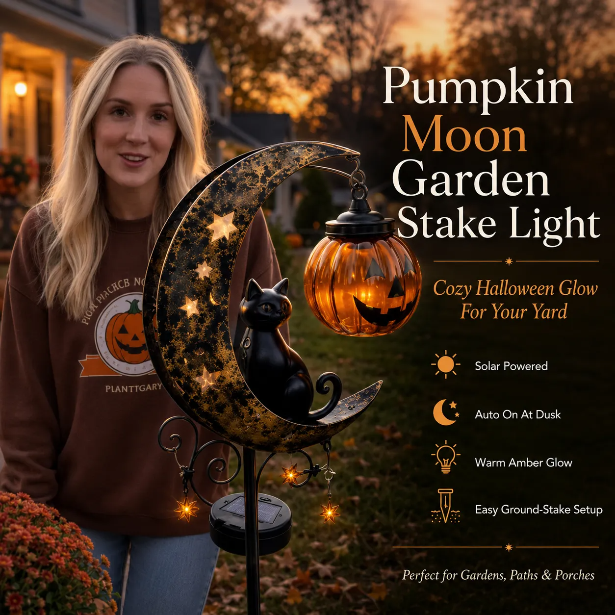 🎃Halloween Early Bird Special Sale - Pumpkin Moon Garden Stake Light