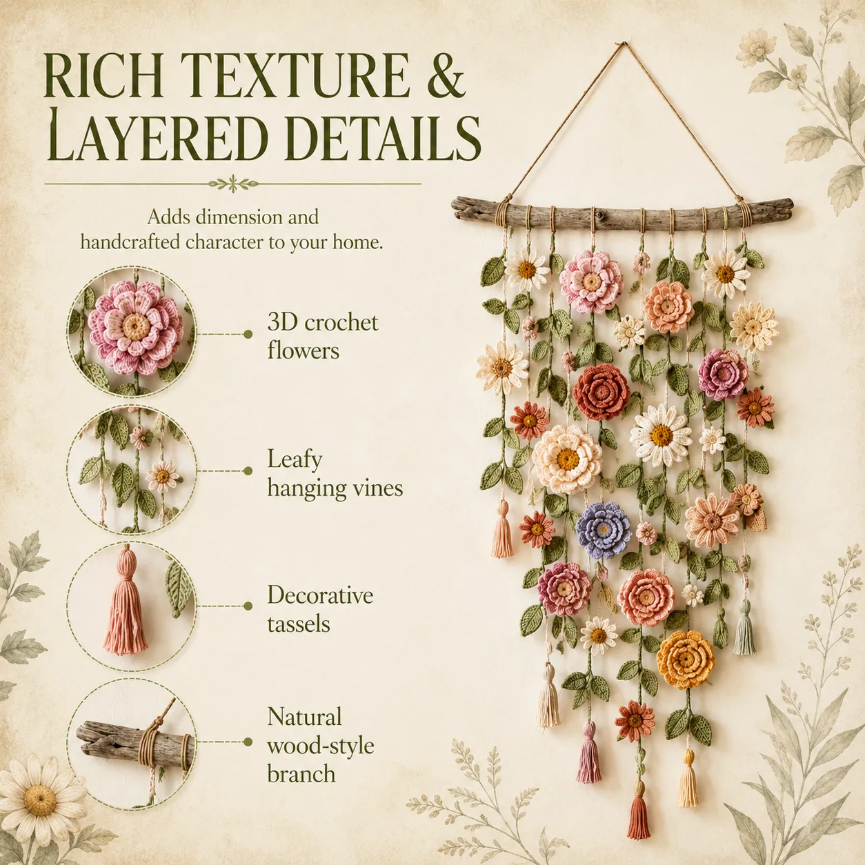 💐Boho Crochet Flower Wall Hanging Decor