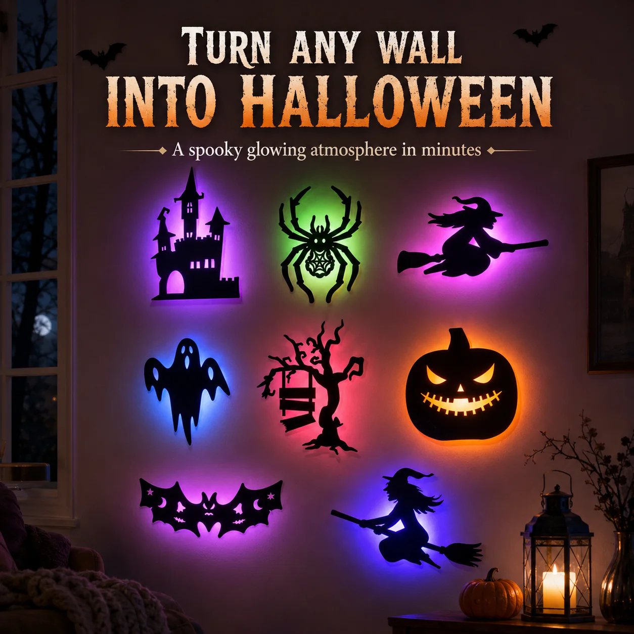Halloween LED Silhouette Wall Stickers Battery Powered