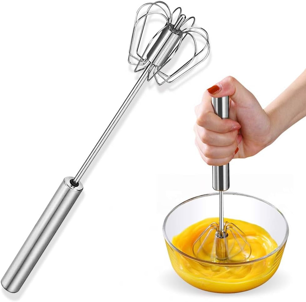 Semi-Automatic Stainless Steel Hand-Push Rotary Whisk – Food-Grade Rust-Resistant, Sturdy Riveted Construction | Eggs, Coffee, Cream & Batter | Easy to Clean | 1pc / 2pcs / 4pcs
