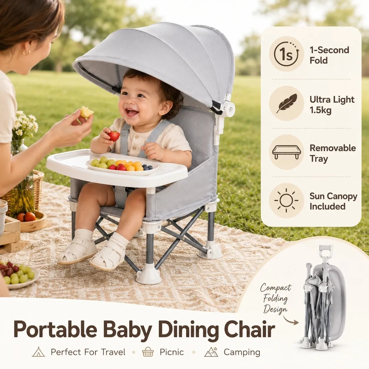 👶 Portable Baby Travel Seat | Feed Anywhere, Fold in Seconds