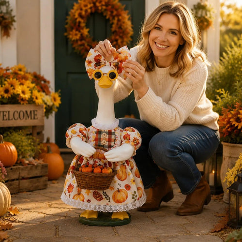 🍁 Harvest Blessings Porch Goose Outfit – Thanksgiving Pumpkin Dress Set for 23" Lawn Goose🎃