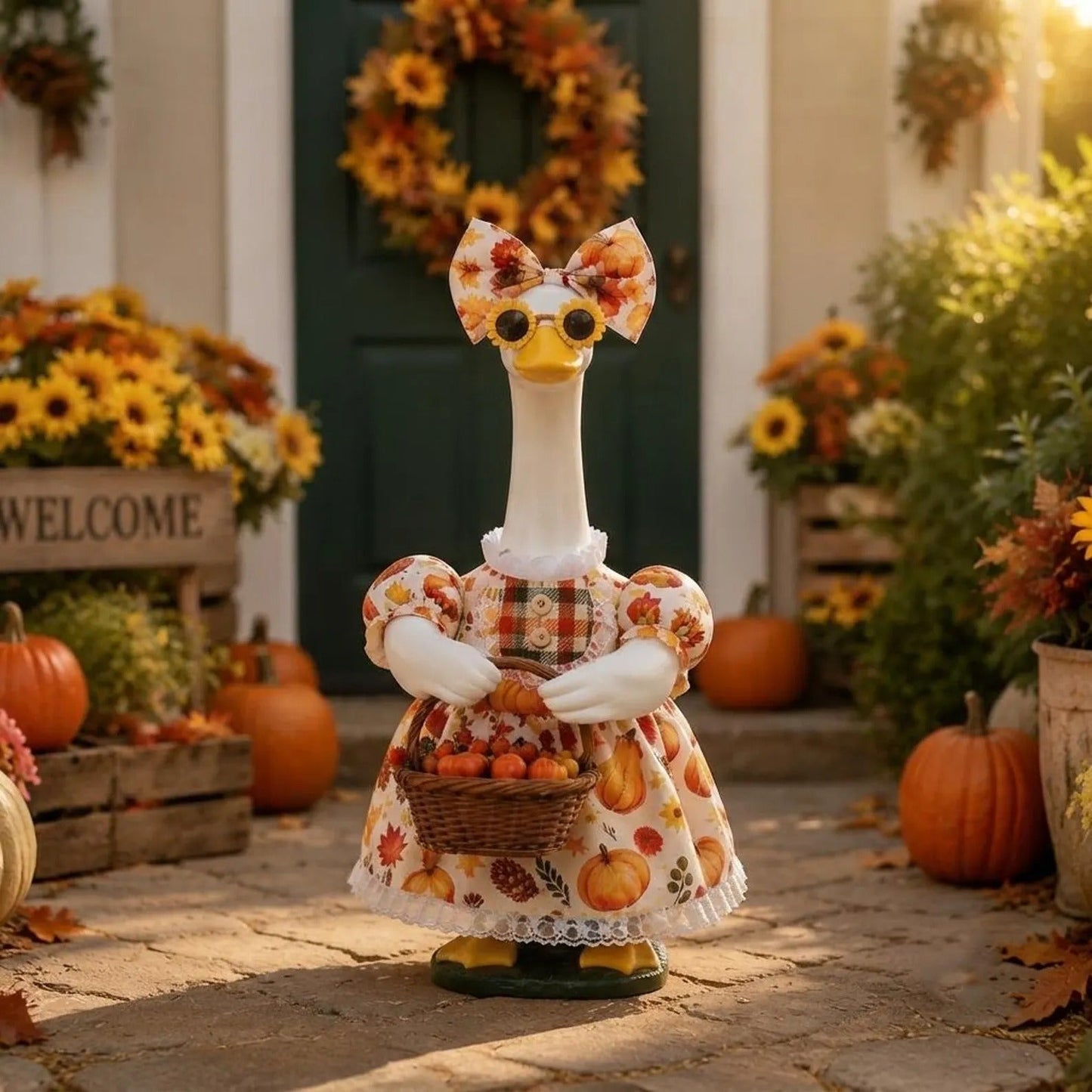 🍁 Harvest Blessings Porch Goose Outfit – Thanksgiving Pumpkin Dress Set for 23" Lawn Goose🎃