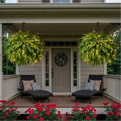 💛Glowing Boston Ferns with Lights – 🌿 Zero Watering, Zero Maintenance