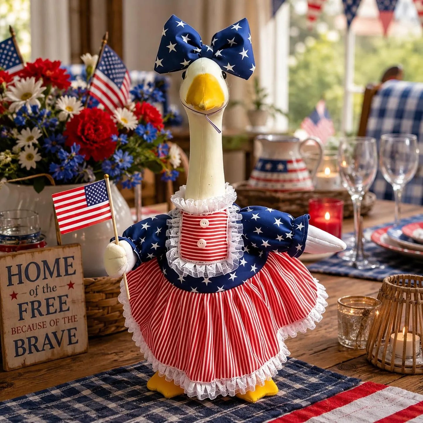 🇺🇸 Patriotic Porch Goose Outfit – Red White & Blue Tutu Dress🏡