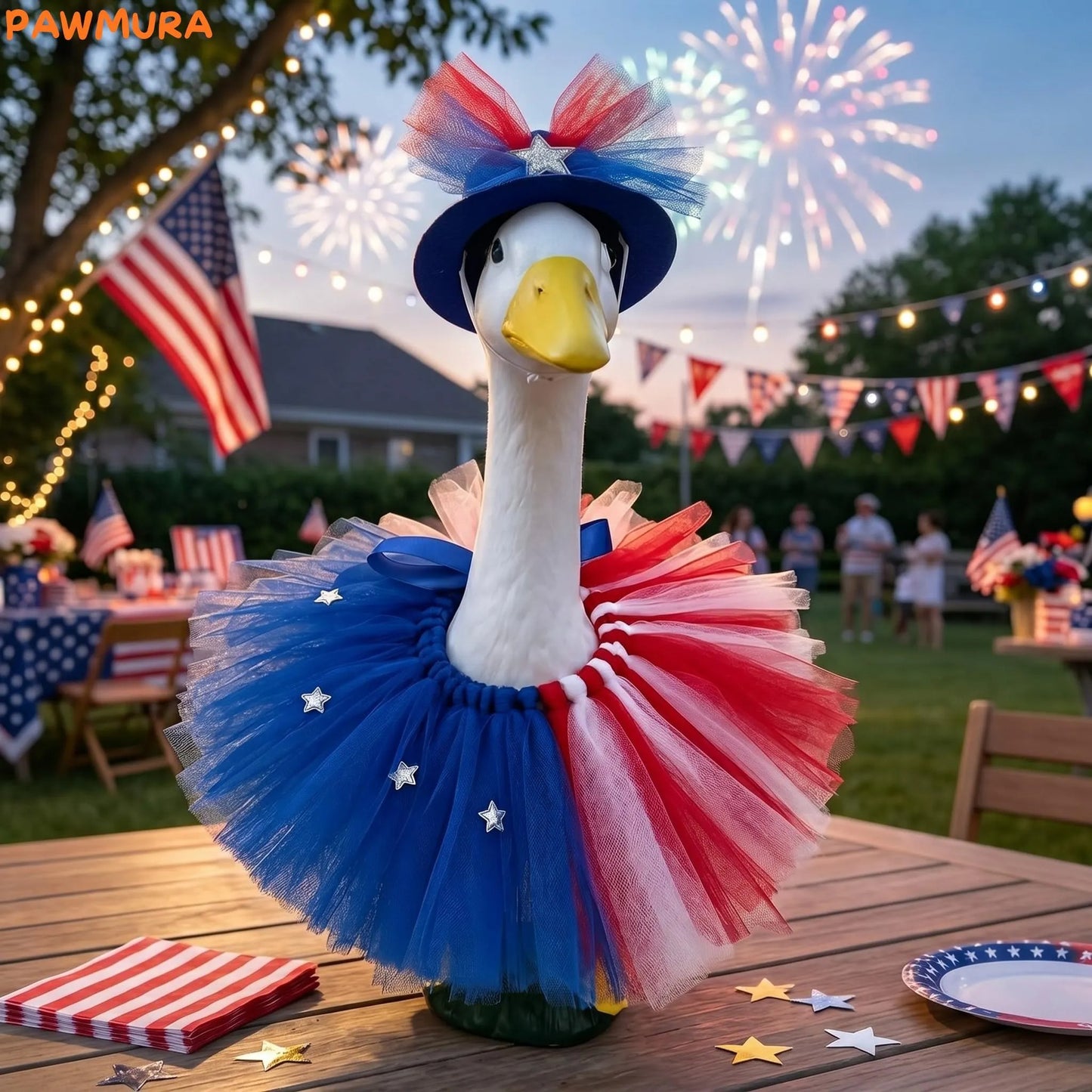 🇺🇸 Patriotic Porch Goose Outfit – Red White & Blue Tutu Dress🏡