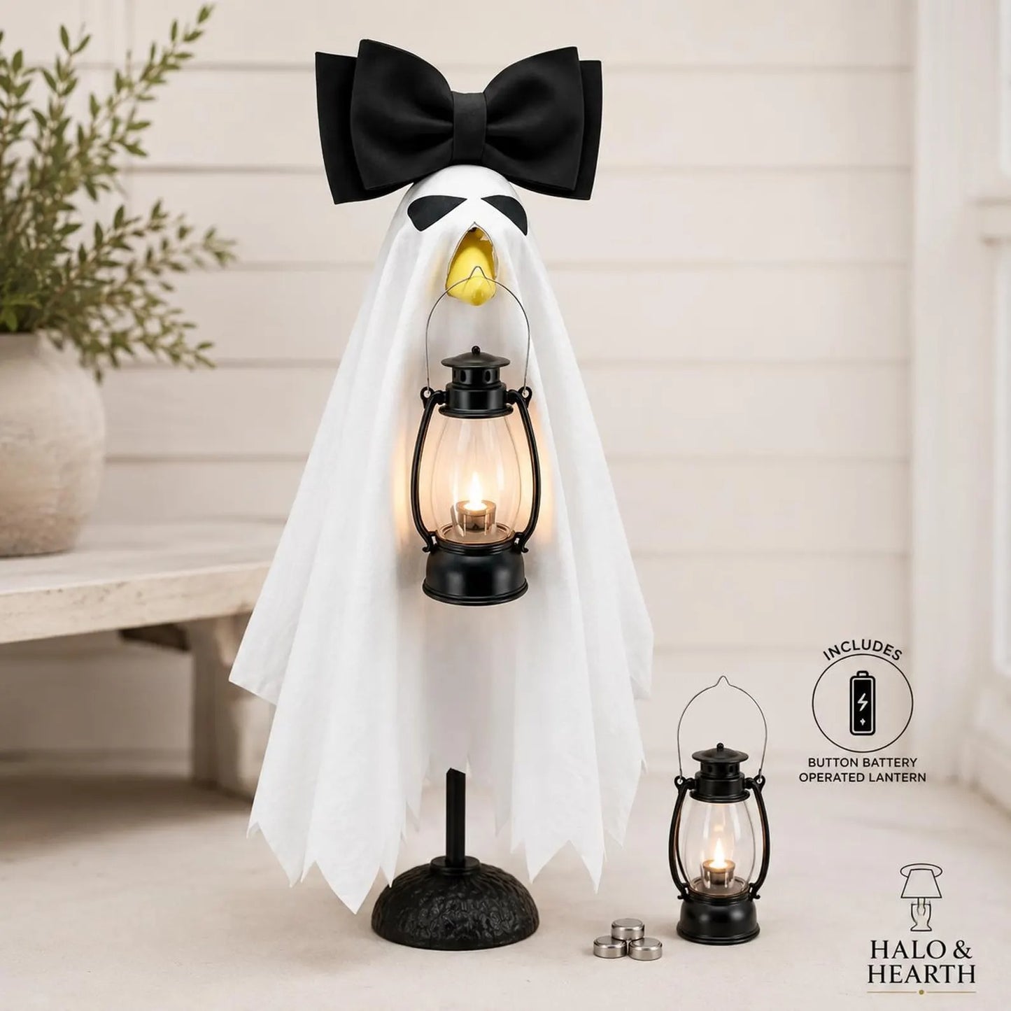 👻 Lantern Ghost Goose Outfit™ – Halloween Porch Goose Costume With Pumpkin Lantern For 23" Lawn Goose