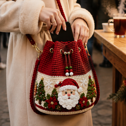 🎄Christmas Crochet Bucket Crossbody Bag 🎅