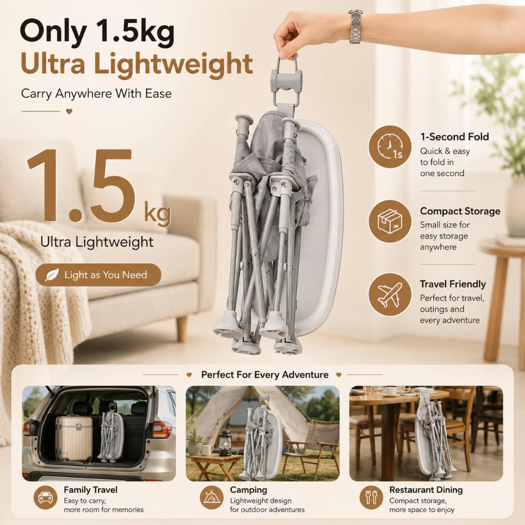 👶 Portable Baby Travel Seat | Feed Anywhere, Fold in Seconds