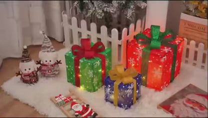 🔥Christmas Sale🎁3pc Festive Christmas Ornaments Set with Gift Box - 8 Modes, Remote Control, Warm Light LED, Ribbon Accents, DIY Assembly