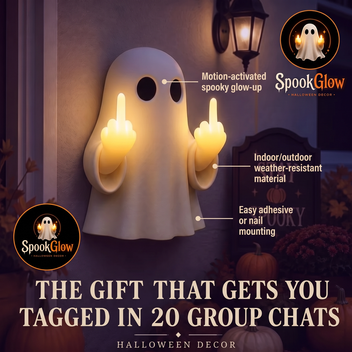 Halloween Ghost Middle Finger Glow Night Light