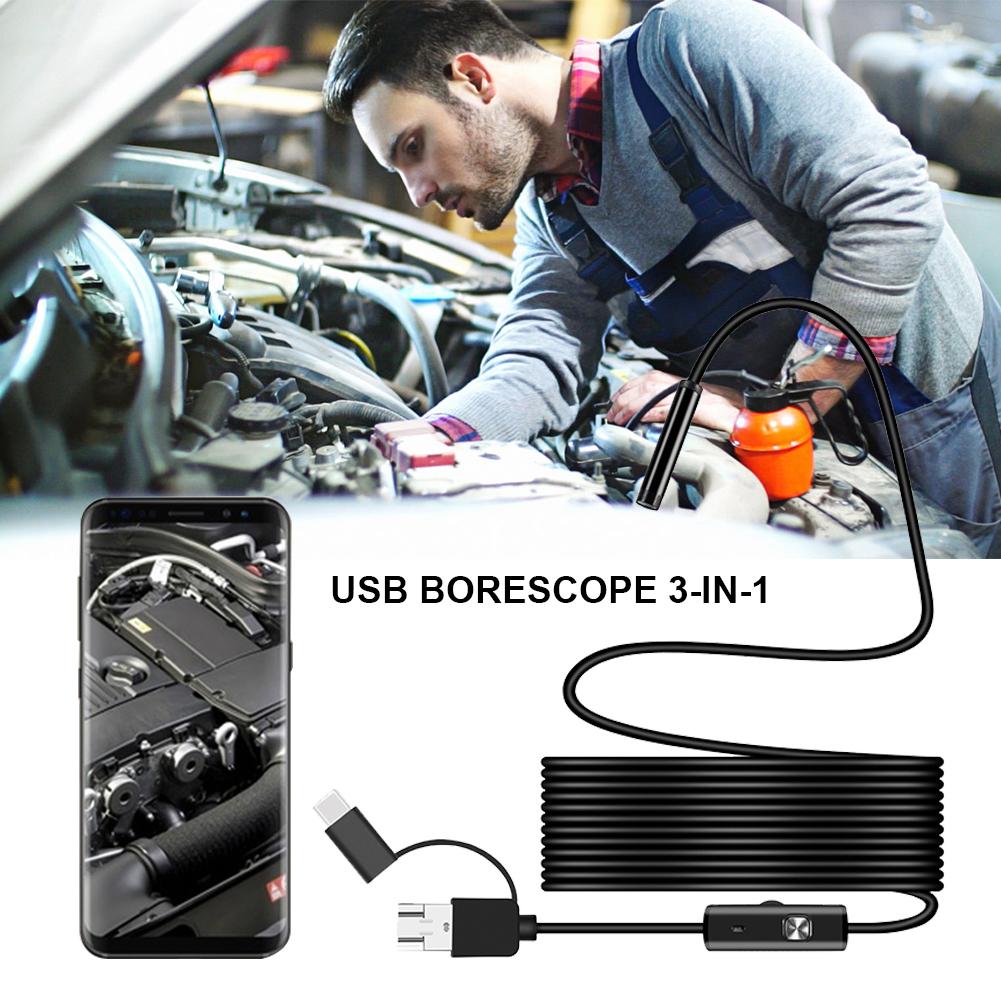 Cámara endoscópica industrial con cámara serpiente USB 3 en 1 para endoscopio de tipo C, Android y PC