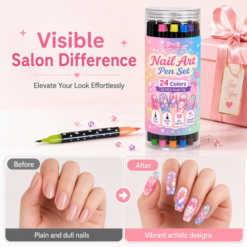 📢📢50% OFF !!⏰️ 24 Colors Dual Ended Nail Art Pens Set